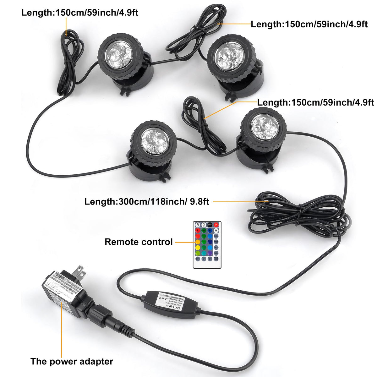 CREPOW 4-pack pond lights with flexible wiring for customizable layouts and placements