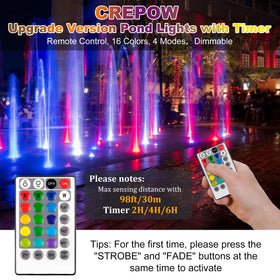 CREPOW IP68 waterproof pond light designed for safe underwater use and durable outdoor lighting