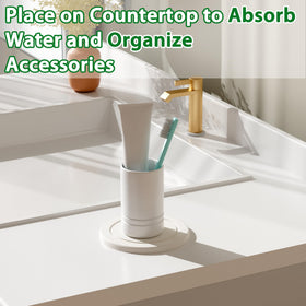 Creproly bathroom tray hosting toiletries while absorbing moisture