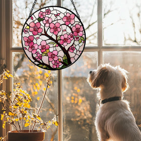 CRISGIF cherry blossoms birth flower suncatcher enhances decor with warm color.