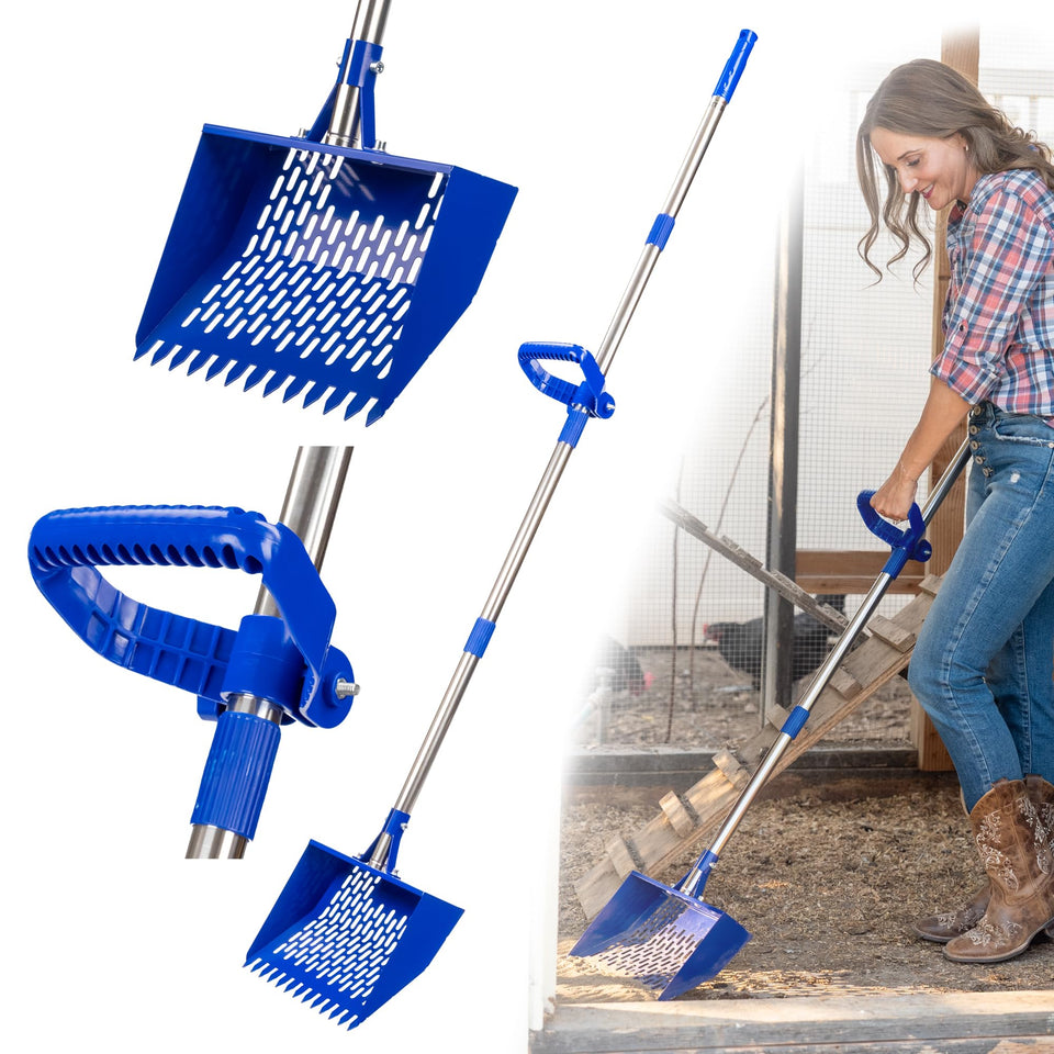 CRITTER FAVS chicken poop scooper with wide shovel for quick coop cleaning.