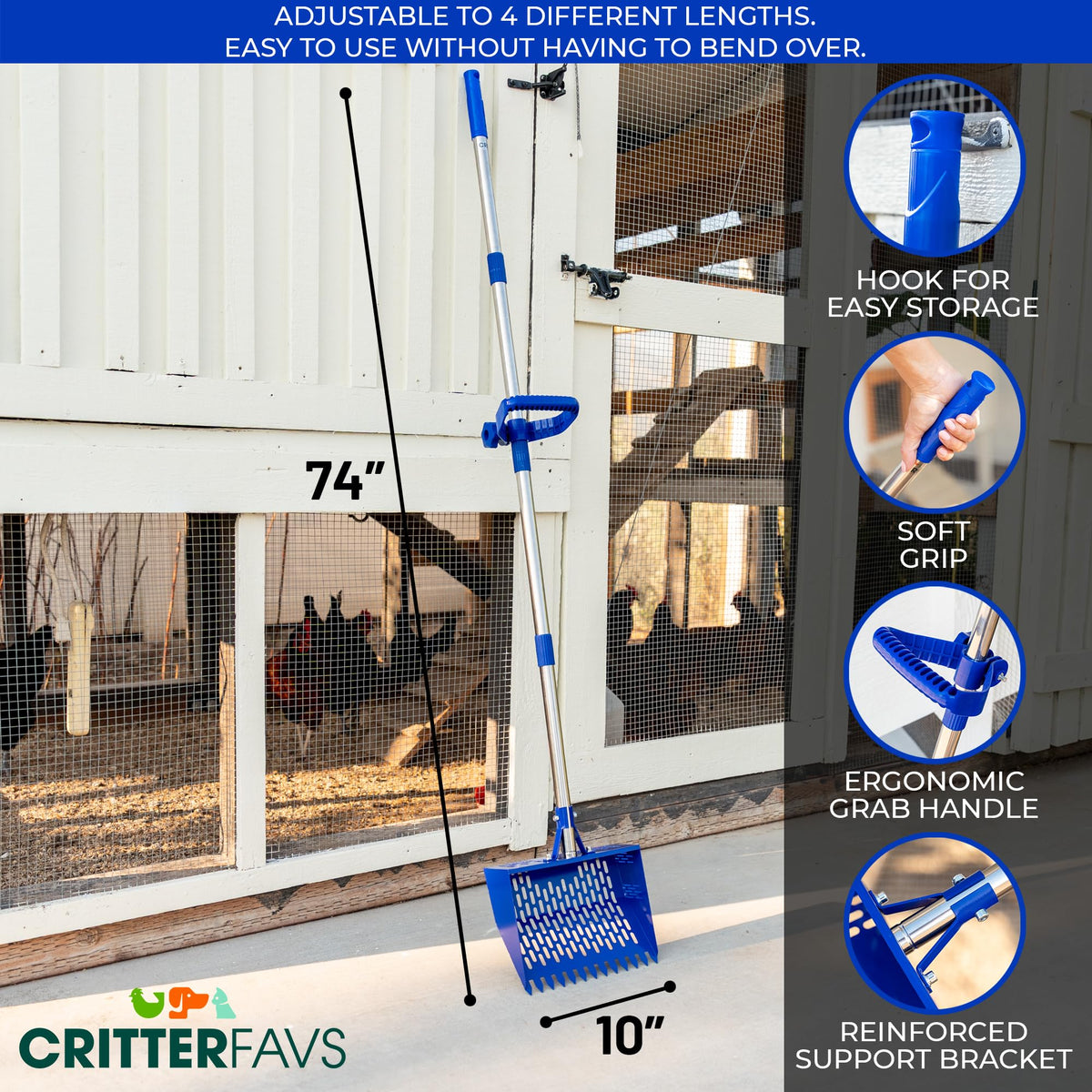 CRITTER FAVS fast sifting for sand and bedding in chicken runs.