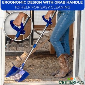 CRITTER FAVS heavy-duty metal construction for tough coop cleaning.