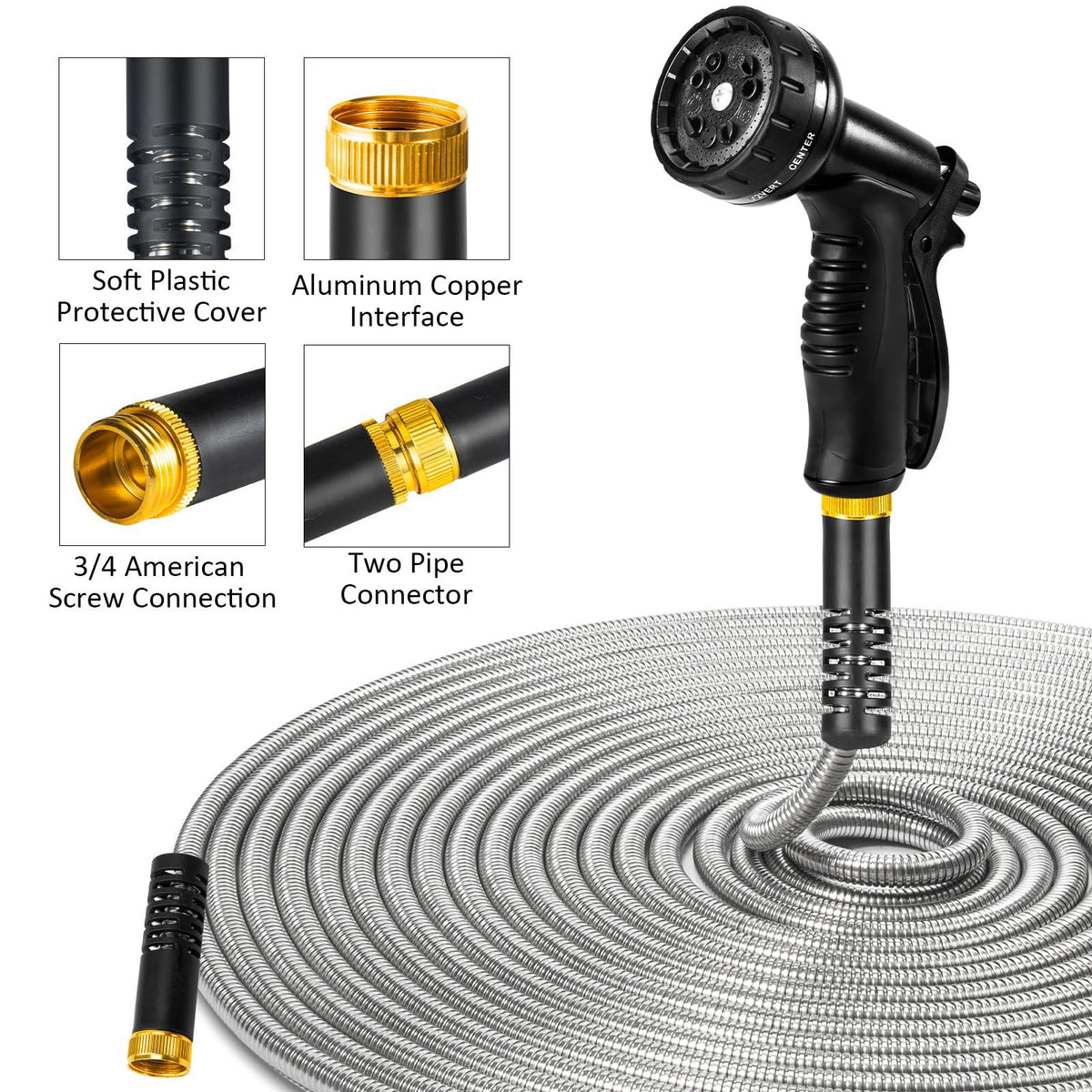 Crixny outdoor hose connects securely to standard spigots for reliable water delivery.