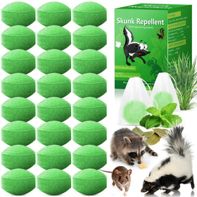 Crobirware 24-pack peppermint skunk ball packaging shows natural repellent for outdoor spaces.