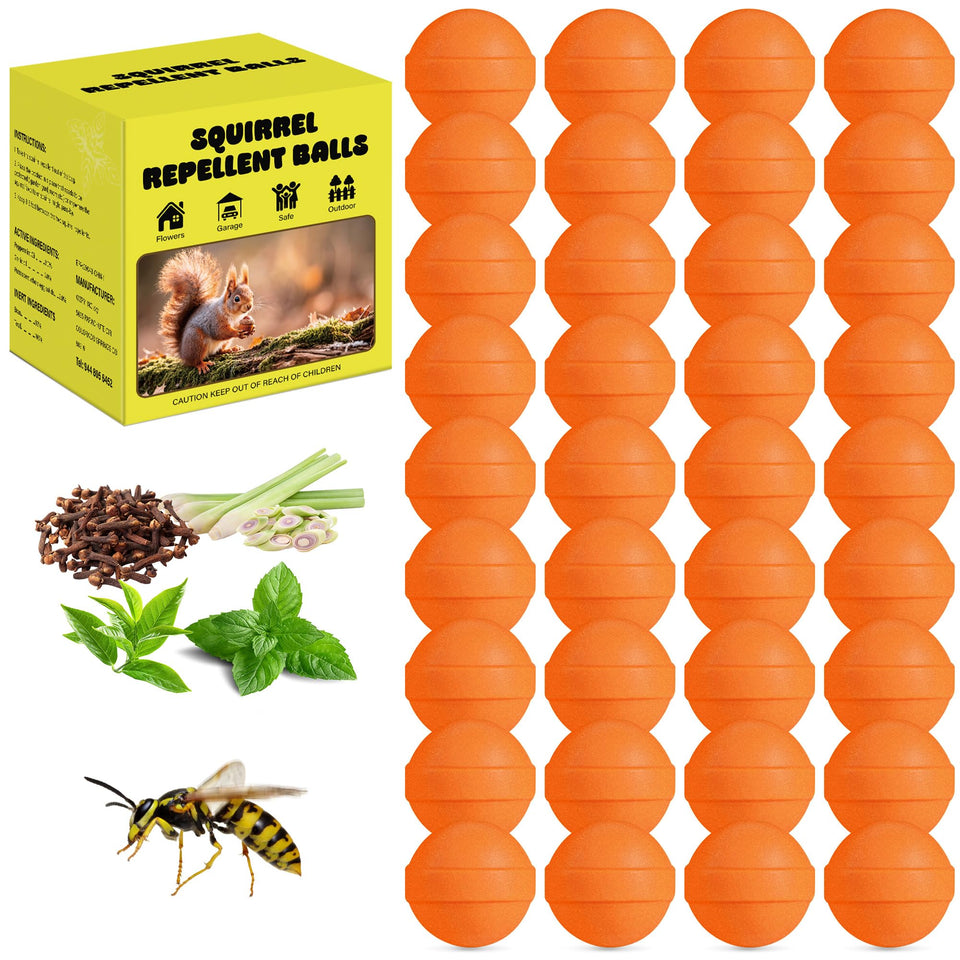 Crobirware 36-pack peppermint oil repellent balls on a sunlit patio, pet-safe and plant-friendly.