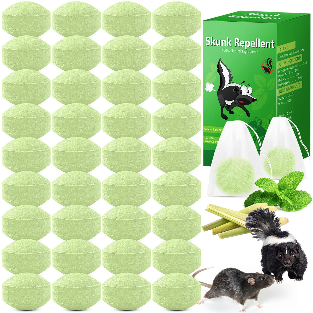 Crobirware 36-pack peppermint skunk repellent balls protect yards with a pet-safe deterrent.
