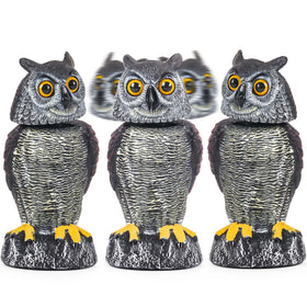 Crobirware 3-pack fake owl decoys with rotating head deter garden birds.