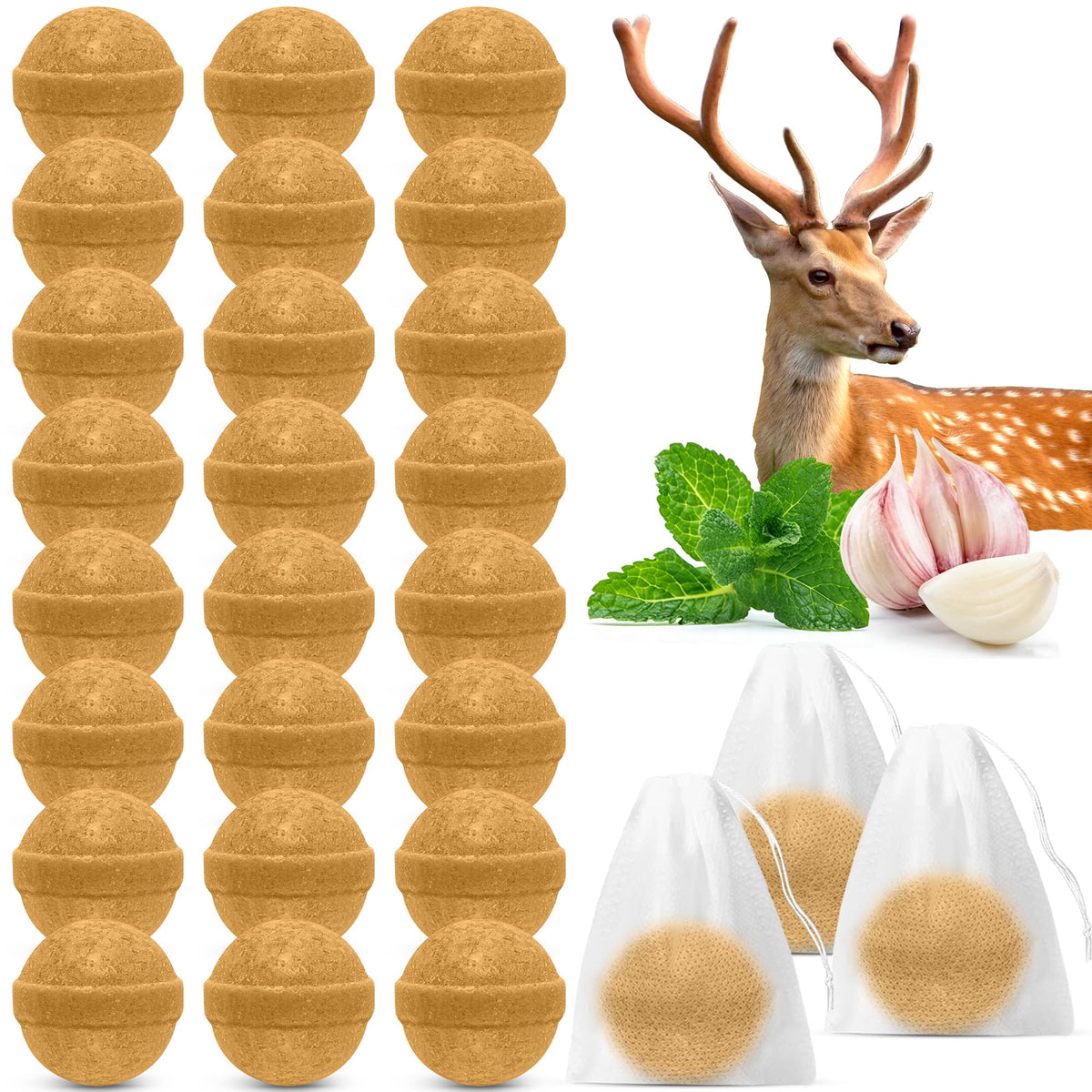 Crobirware deer-repellent balls packaging shown for easy, mess-free garden protection.
