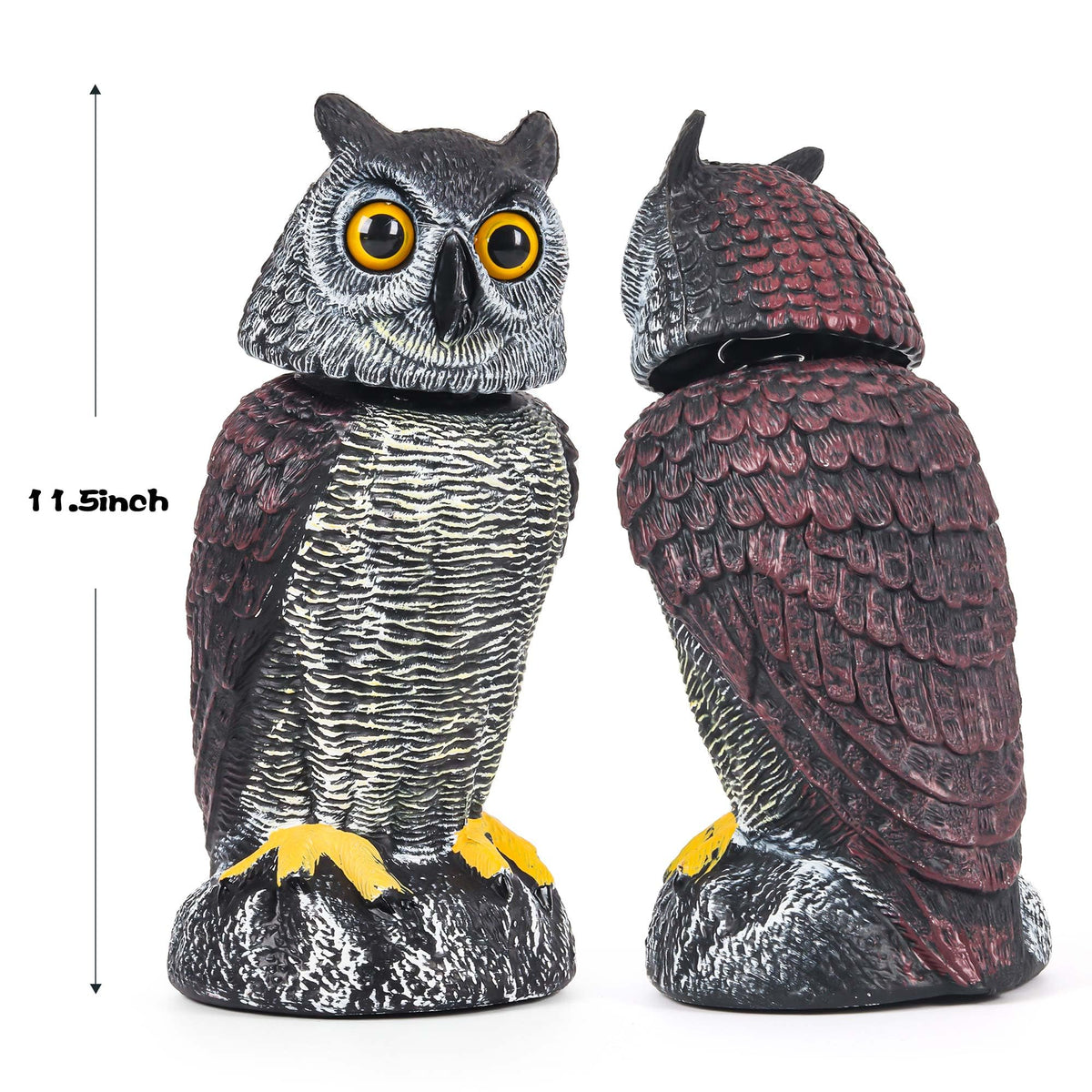 Crobirware owl decoy stake setup for easy placement.