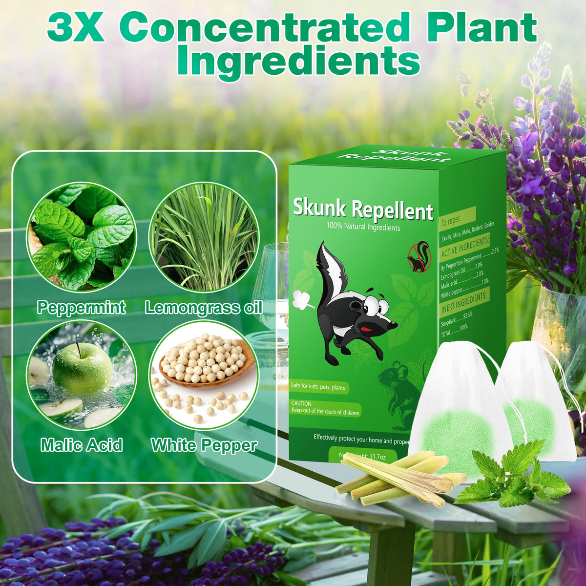 Crobirware Peppermint Skunk Repellent ball placed near garden entrance