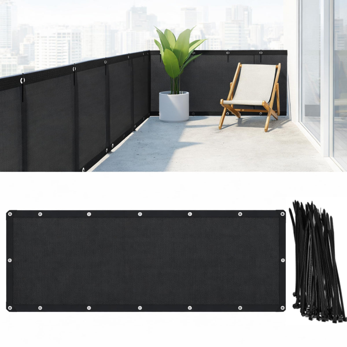 CroBlissful balcony screen brown fabric blocks neighbors' view while letting breeze pass.