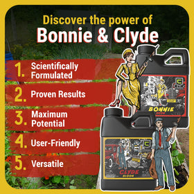 Close-up of Bonnie & Clyde label with clear dosing for autoflowers