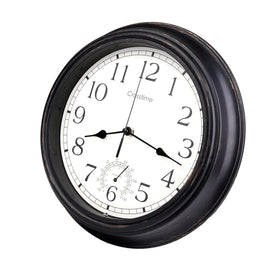 Crosstime 12-inch retro clock with thermometer, waterproof, outdoor-ready.