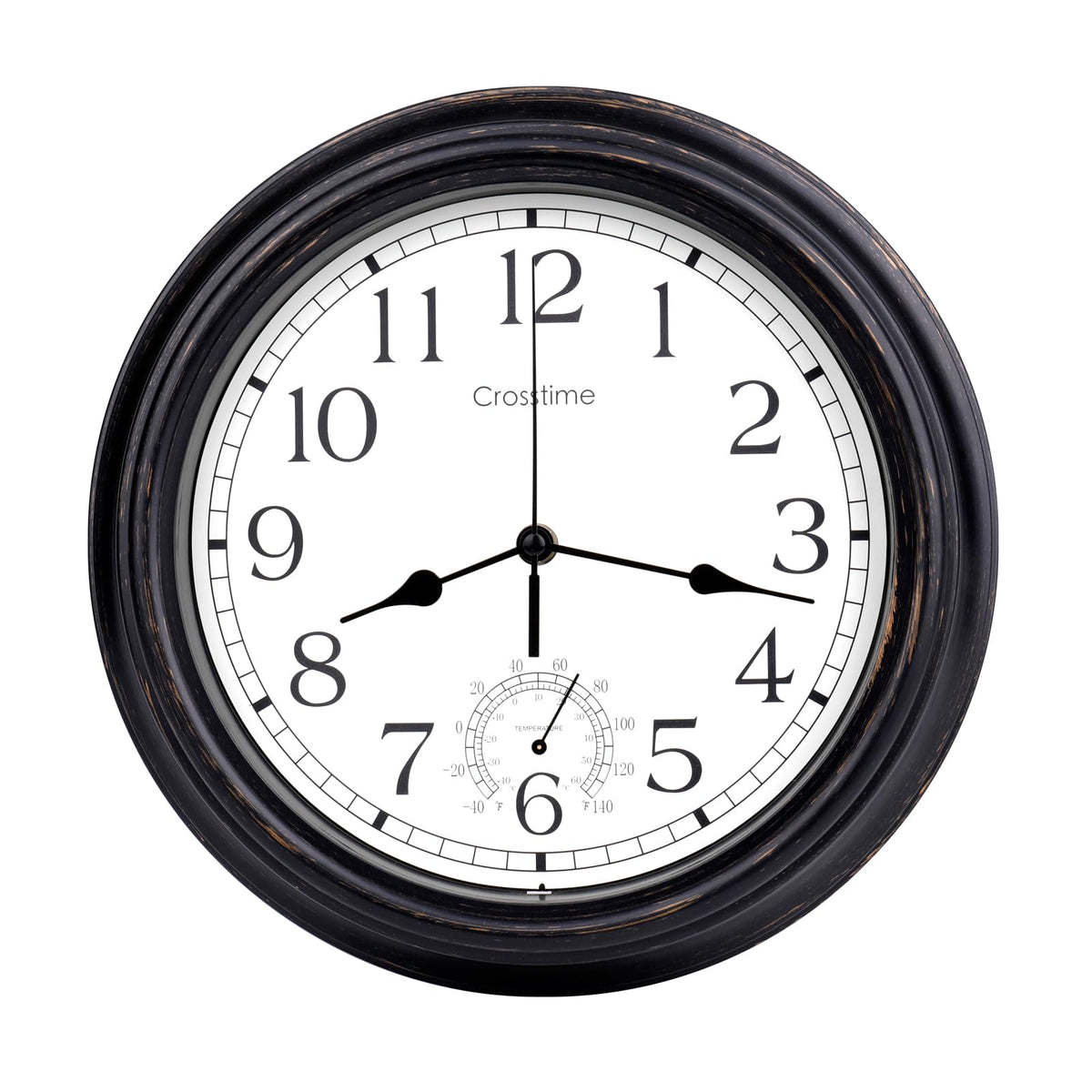 Crosstime 16-inch outdoor clock bronze front provides easy patio visibility.
