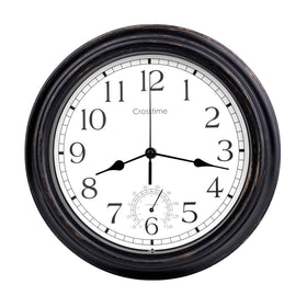 Crosstime 16-inch outdoor clock bronze front provides easy patio visibility.