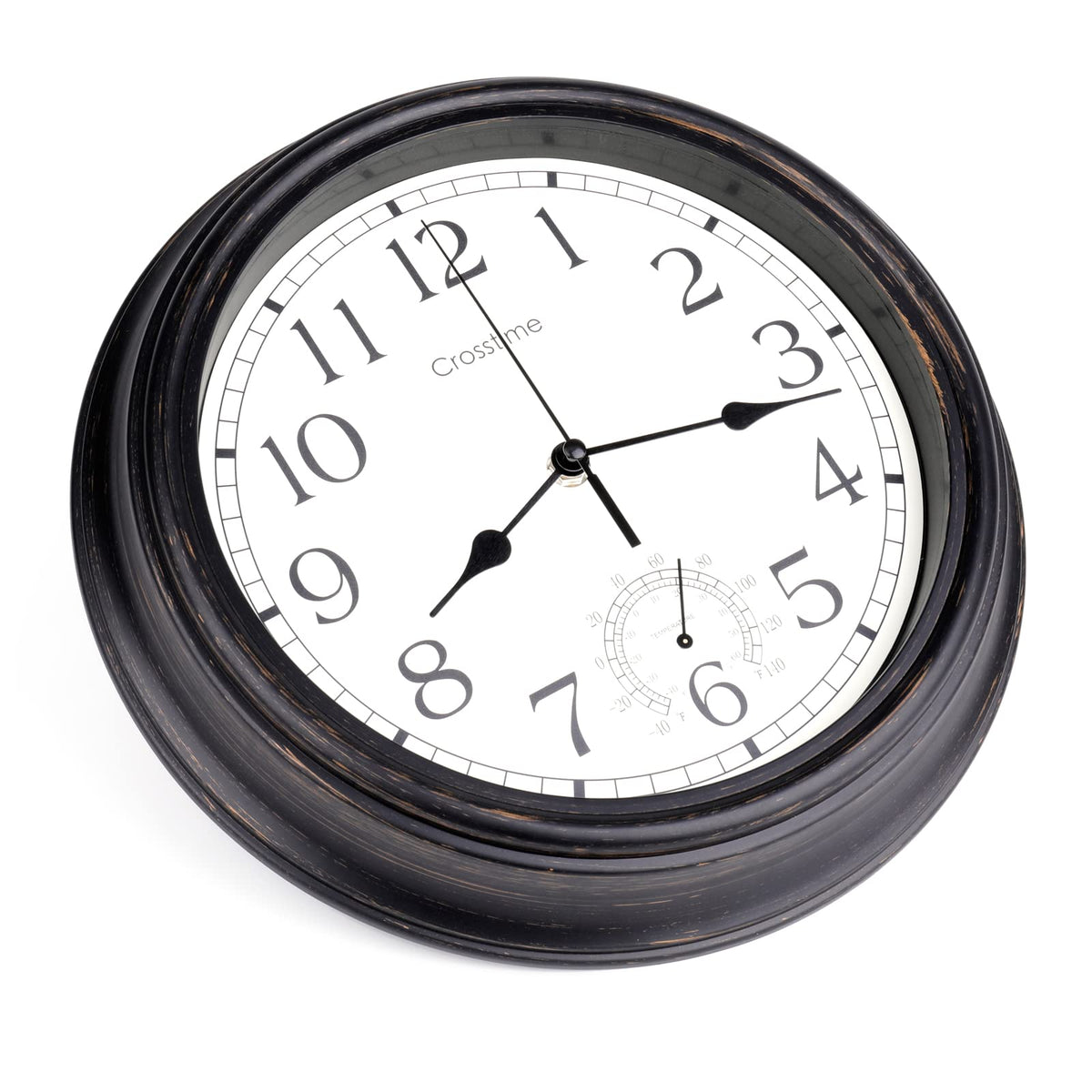 Crosstime bronze finish clock suits outdoor or indoor living spaces.
