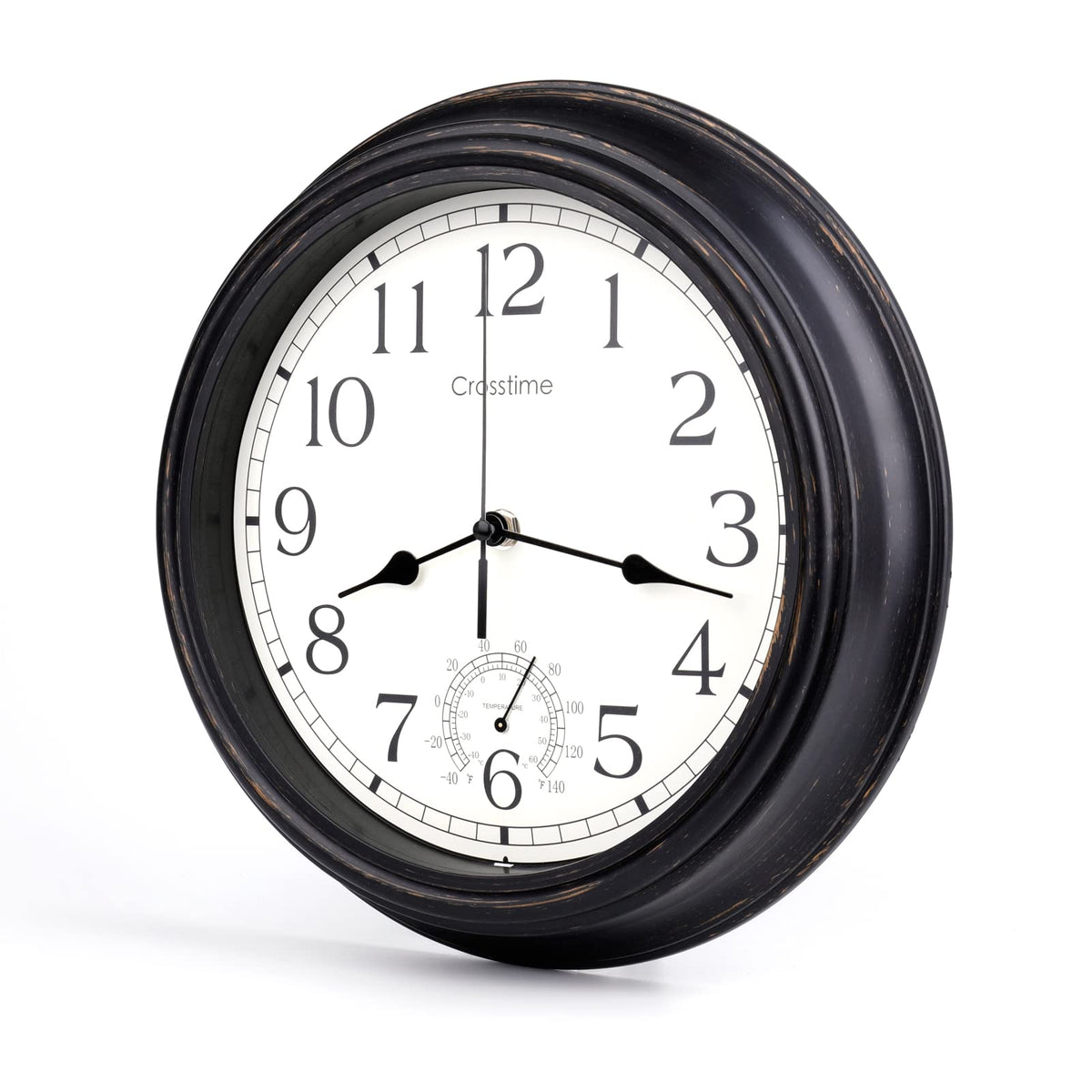 Crosstime outdoor thermometer clock bronze dial shows temperature at a glance.