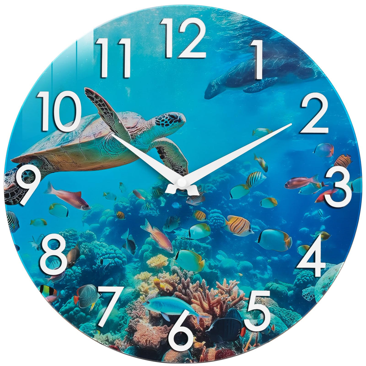 Crosstime outdoor clock featuring a sea turtle on blue ocean scene, waterproof for patio use.