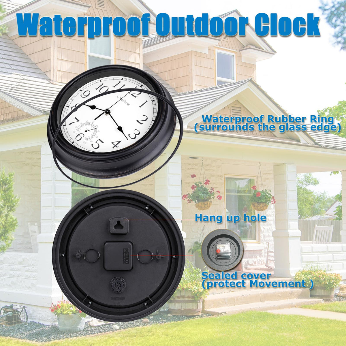 Crosstime wall-mount clock with back slot for quick hanging.