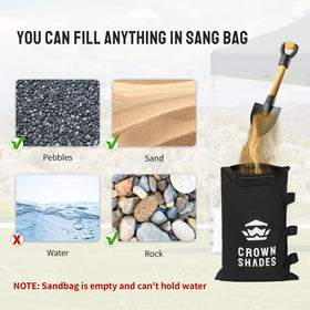 CROWN SHADES reusable weights suitable for virtually any surface at outdoor gatherings.