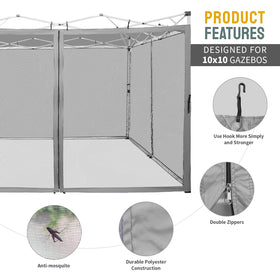 Mesh sidewall with hooks and straps secures the gazebo net