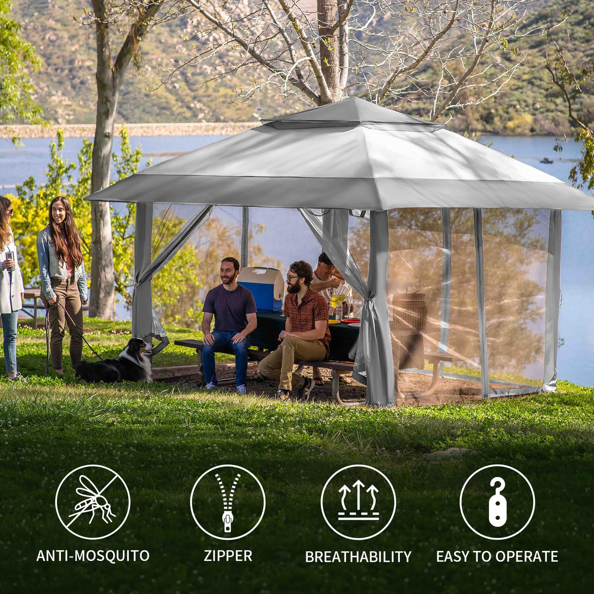 Bottom secured with ground stakes for stable outdoor setup