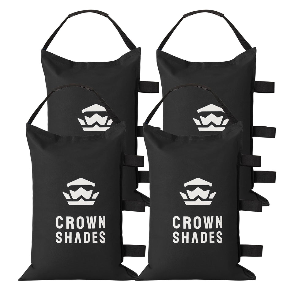 CROWN SHADES sand bags for canopy legs provide stable 150 lb support against wind.