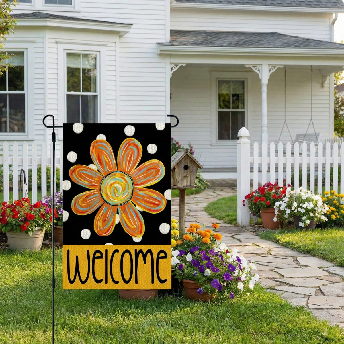 CROWNED BEAUTY 12x18 inch flag is easy to display on standard stands outdoors, adding color.