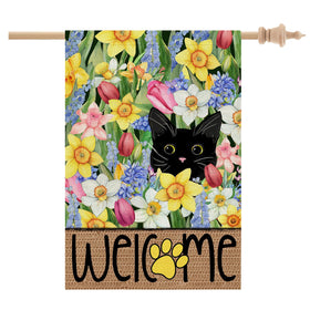 CROWNED BEAUTY black-cat double-sided flag enhances curb appeal with a welcoming design.
