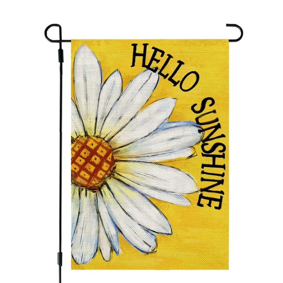 CROWNED BEAUTY Daisy Garden Flag double-sided in 12x18, perfect for year-round outdoor appeal.