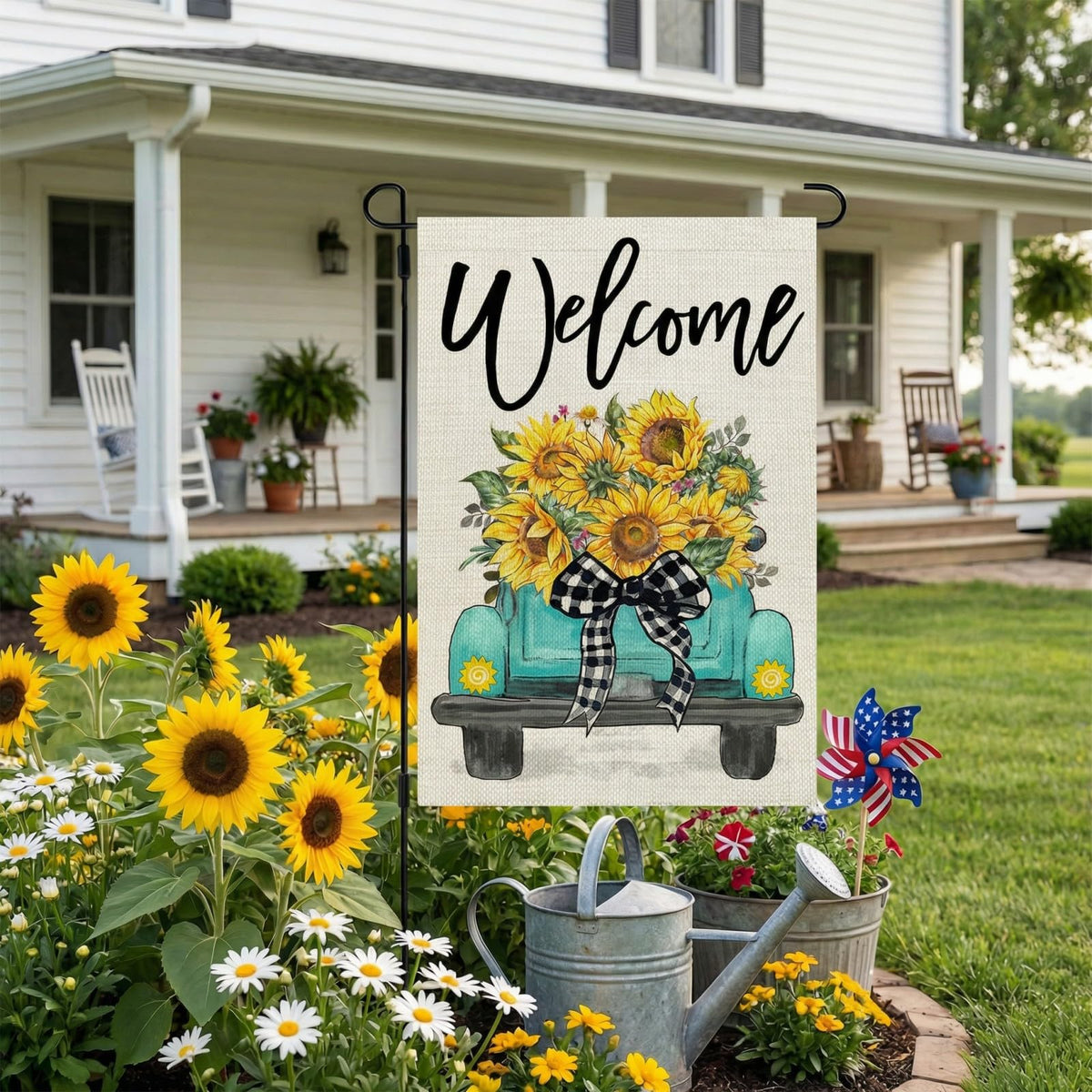 CROWNED BEAUTY double-sided garden flag visible from both sides.