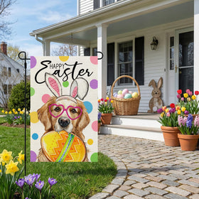 CROWNED BEAUTY Easter flag with eggs and florals, vibrant colors for yard appeal.
