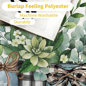 CROWNED BEAUTY floral and eucalyptus motif fits seasonal decor.