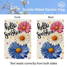 CROWNED BEAUTY Hello Sunshine flag delivers a spring welcome with florals.