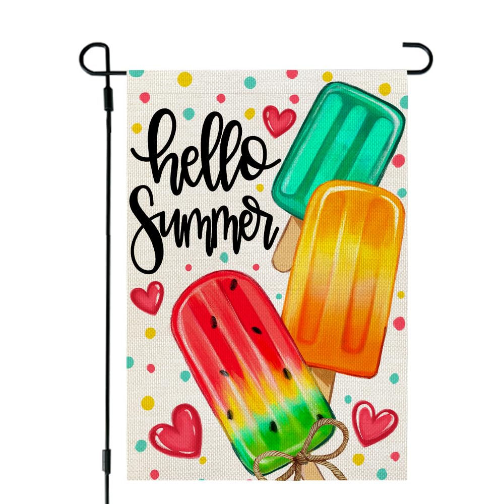 CROWNED BEAUTY popsicles garden flag front view, vibrant colors to warmly welcome summer outdoors.