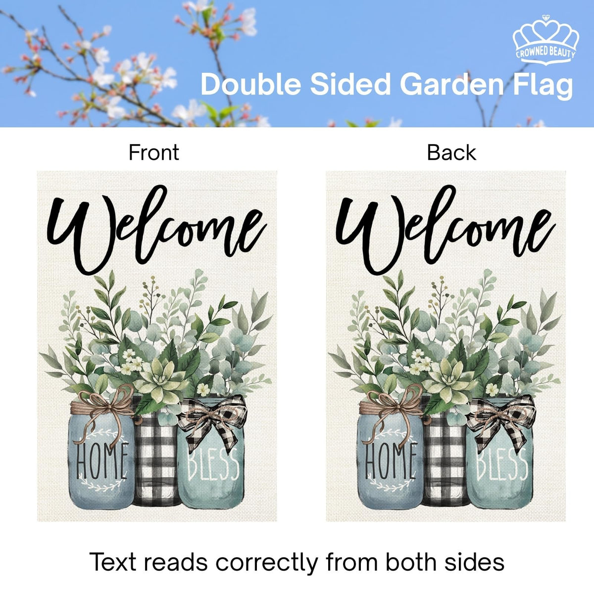 CROWNED BEAUTY porch and garden display welcomes guests.