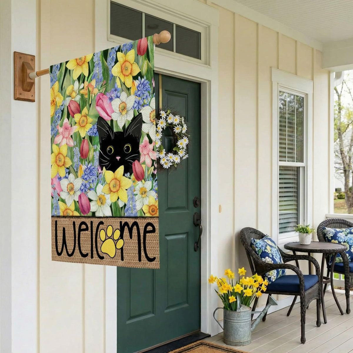 CROWNED BEAUTY sleeve-hanger flag makes attaching to standard poles quick and simple.