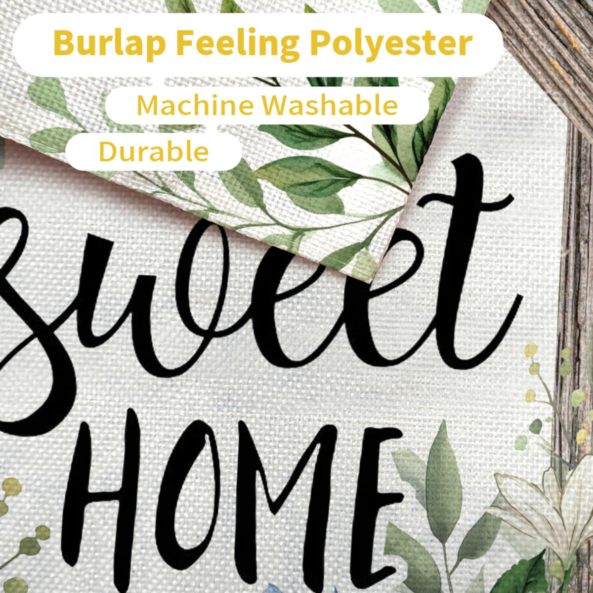 CROWNED BEAUTY spring flag uses burlap-texture fabric for rustic outdoor décor
