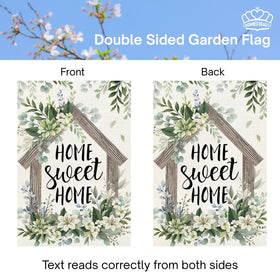 CROWNED BEAUTY spring flag highlights eucalyptus welcome for a fresh spring vibe