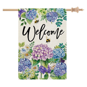 CROWNED BEAUTY Spring Hydrangea flag front view for curb appeal all season