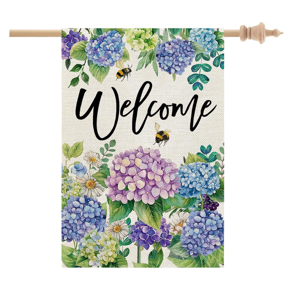 CROWNED BEAUTY Spring Hydrangea flag front view for curb appeal all season