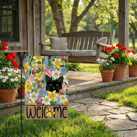 CROWNED BEAUTY flag with birds and bees details, ideal for garden entryways.