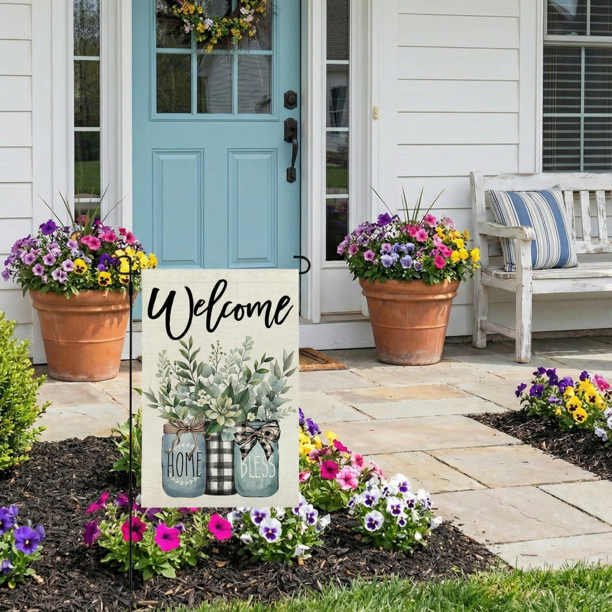 CROWNED BEAUTY burlap-texture fabric adds rustic farmhouse appeal.