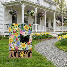 CROWNED BEAUTY spring flag showcases floral butterflies for garden ambiance.