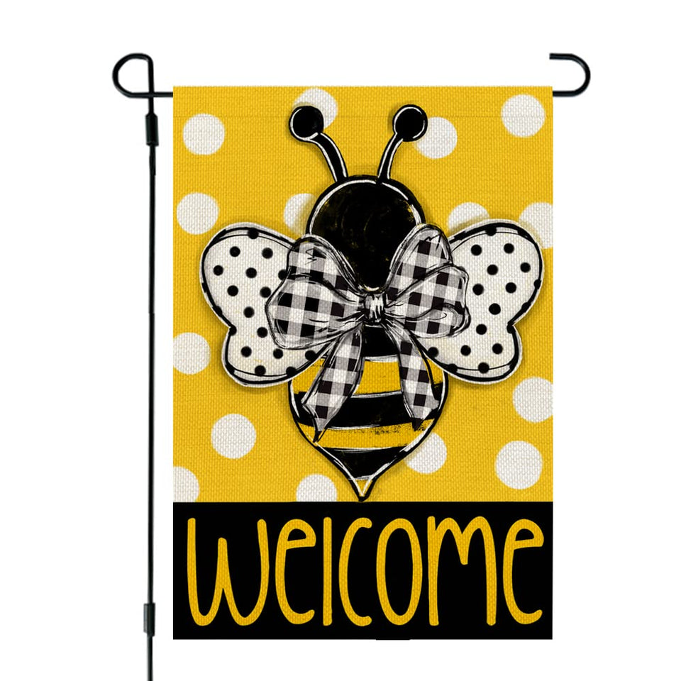 CROWNED BEAUTY Summer Bee Garden Flag with polka dots welcomes outdoors with vibrant detail.