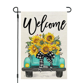CROWNED BEAUTY sunflowers truck flag 12x18 outdoor welcome decor.