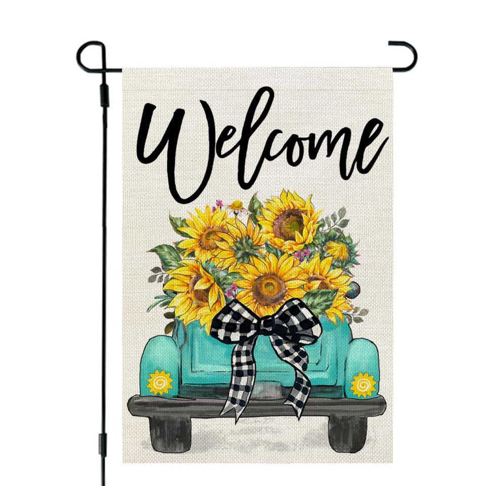CROWNED BEAUTY sunflowers truck flag 12x18 outdoor welcome decor.