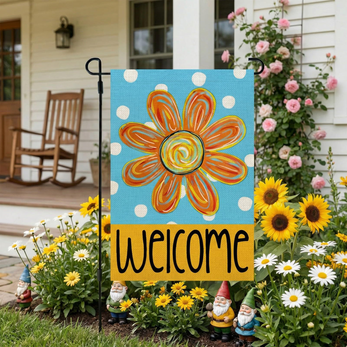 CROWNED BEAUTY welcome message design adds cheerful ambience to entryways and porches.