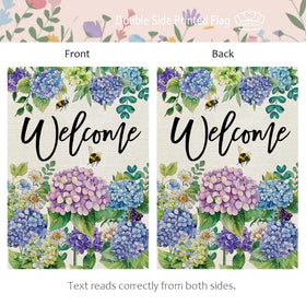 CROWNED BEAUTY flag on yard garden view with welcoming florals